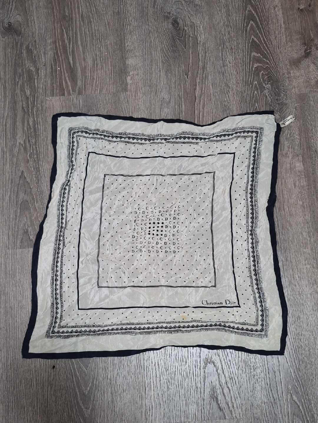 Dior Cream & Navy Polka Dot Silk Scarf